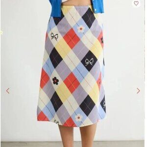 LISA SAYS GAH! Sandy Bow Plaid Midi Skirt Size XS NEW NWOT